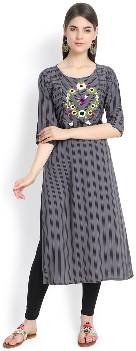 

Aujjessa Women Grey Embroidered Straight Kurta