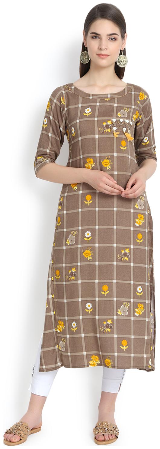 

Aujjessa Women Brown Printed Straight Kurta
