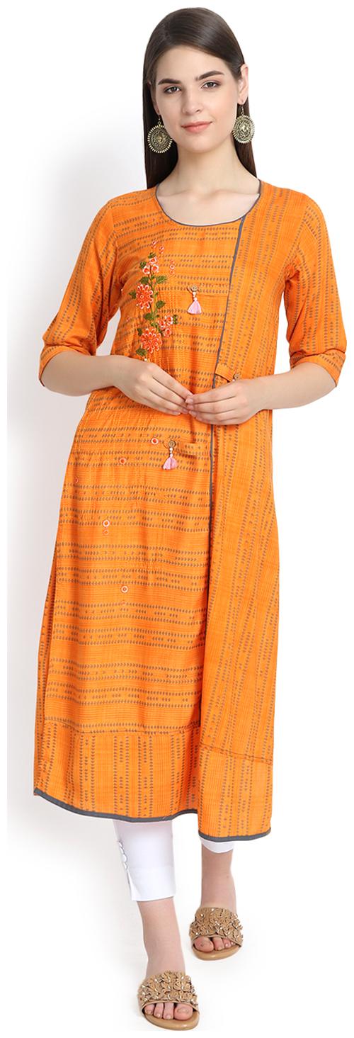 

Aujjessa Women Orange Embroidered Straight Kurta