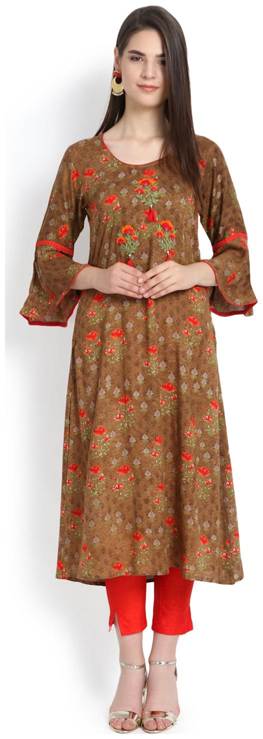 

Aujjessa Women Brown Printed Straight Kurta