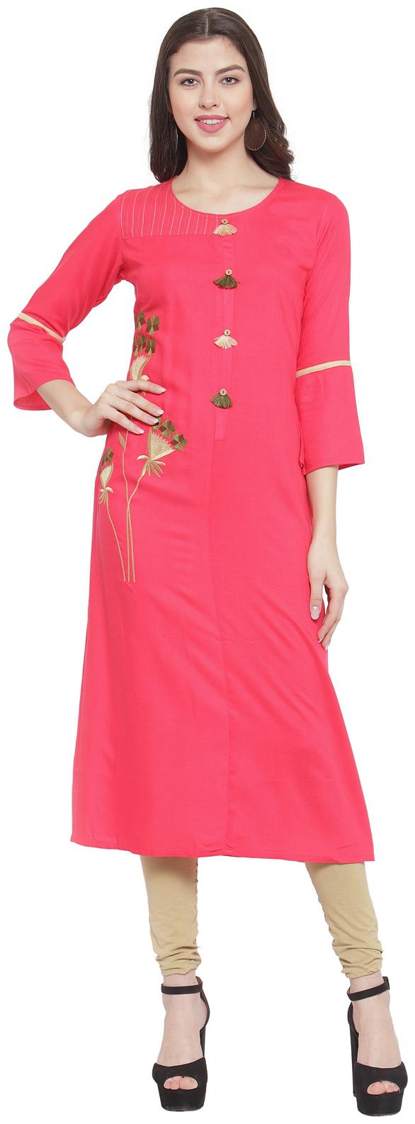 

Aujjessa Women Peach Embroidered Straight Kurta