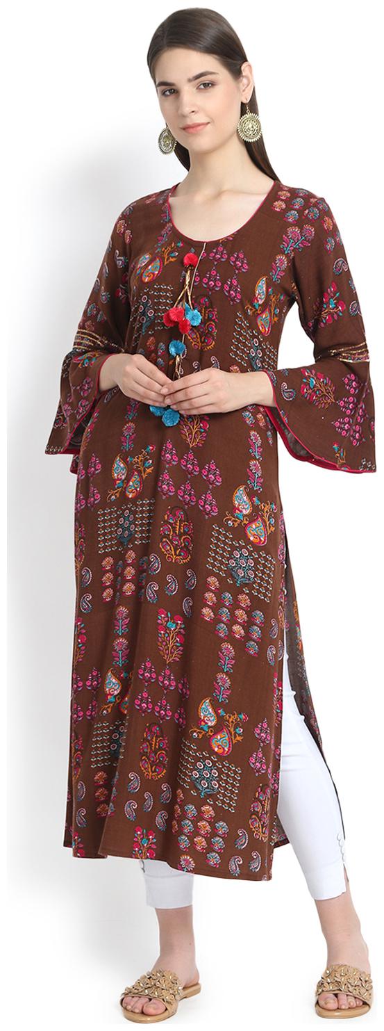 

Aujjessa Women Brown Printed Straight Kurta