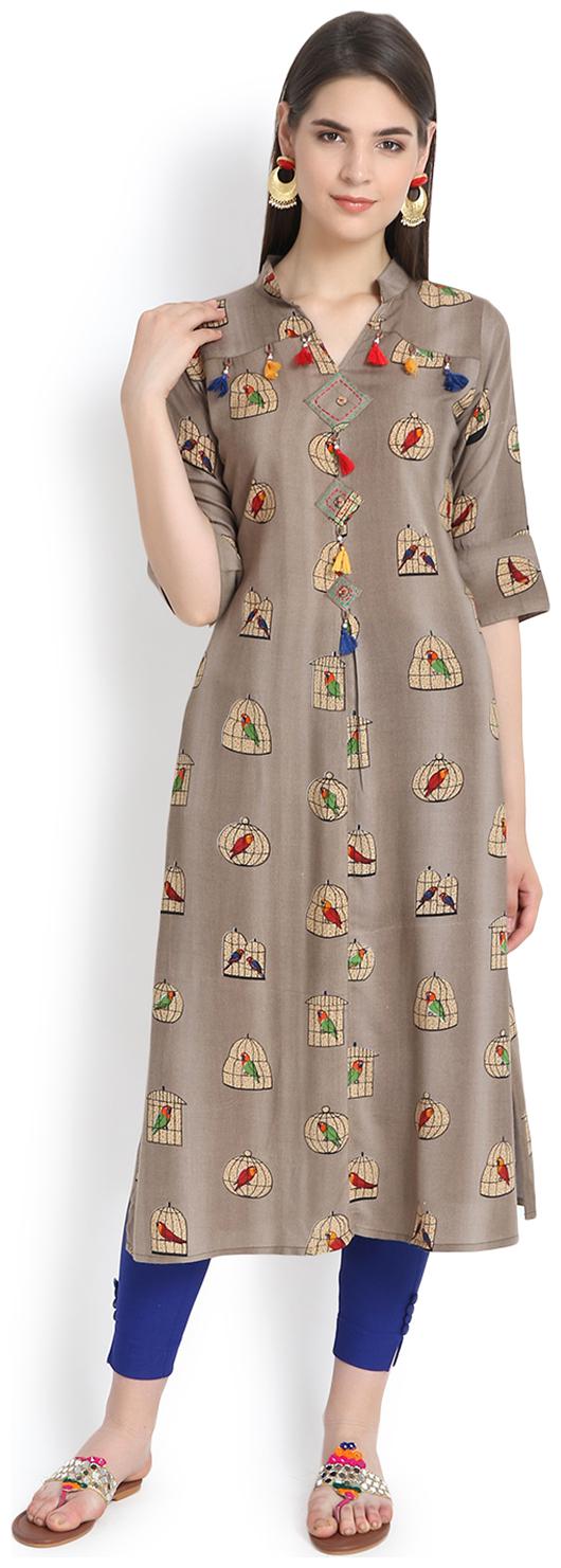 

Aujjessa Women Grey Printed Straight Kurta