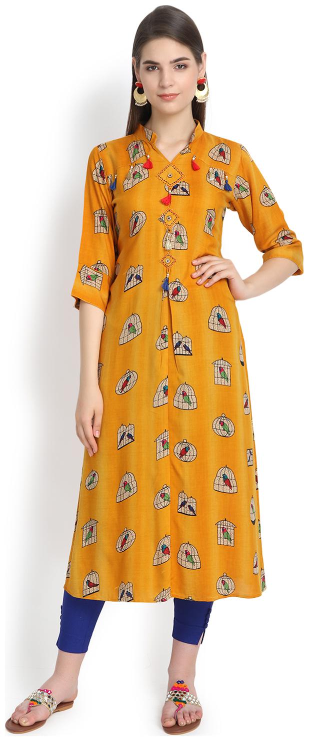 

Aujjessa Women Yellow Printed Straight Kurta