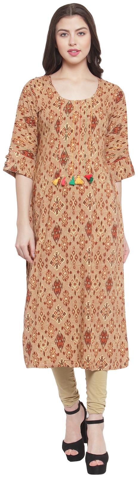 

Aujjessa Women Brown Abstract Straight Kurta