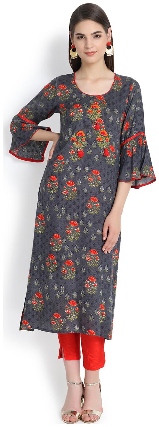 

Aujjessa Women Grey Printed Straight Kurta