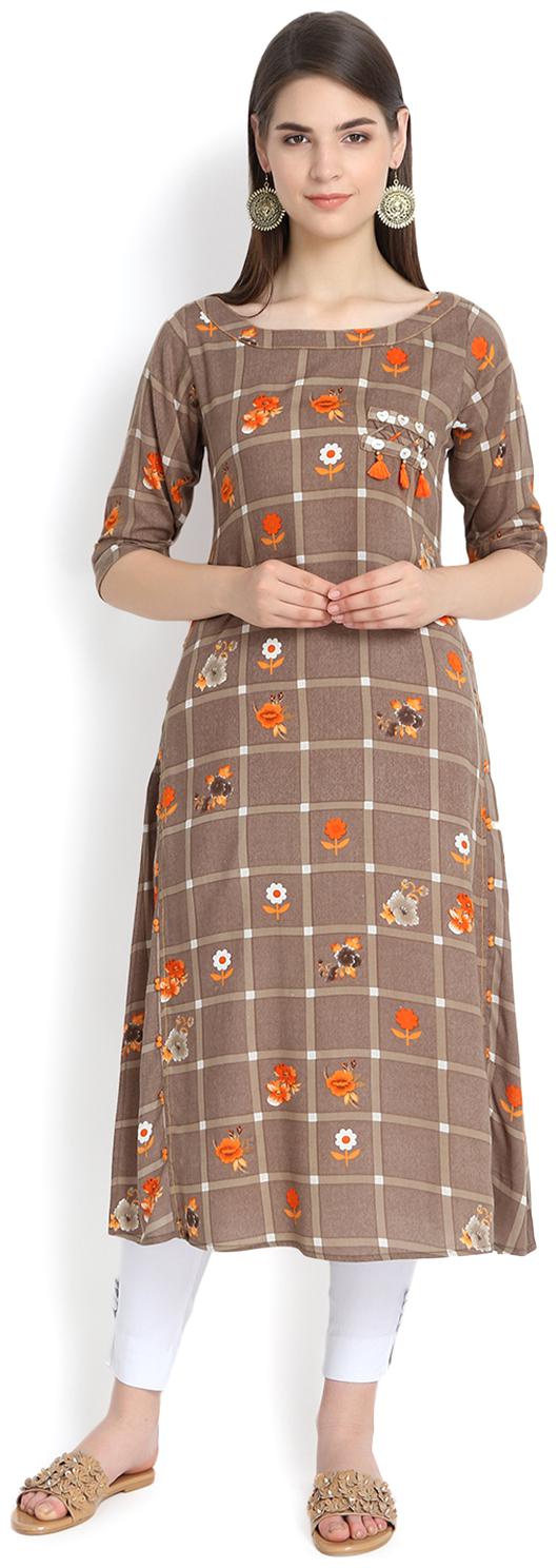 

Aujjessa Women Brown Printed Straight Kurta