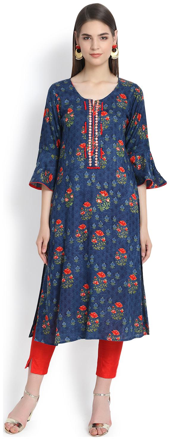 

Aujjessa Women Blue Printed Straight Kurta