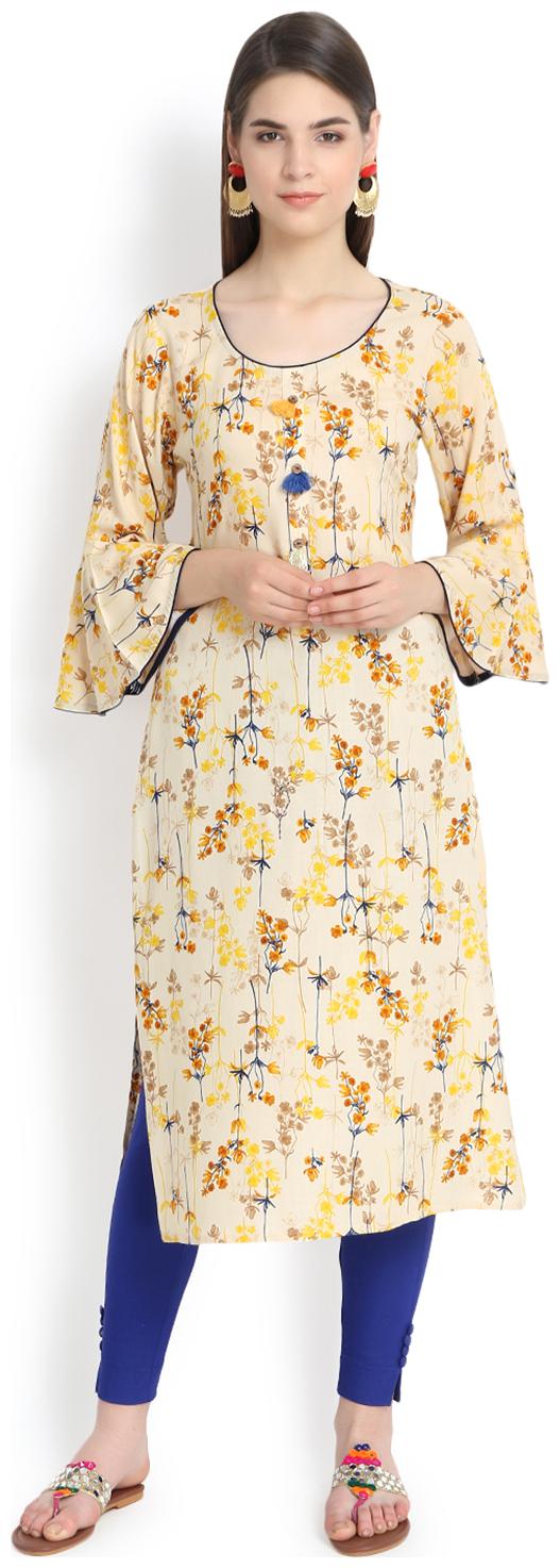 

Aujjessa Women Beige Printed Straight Kurta