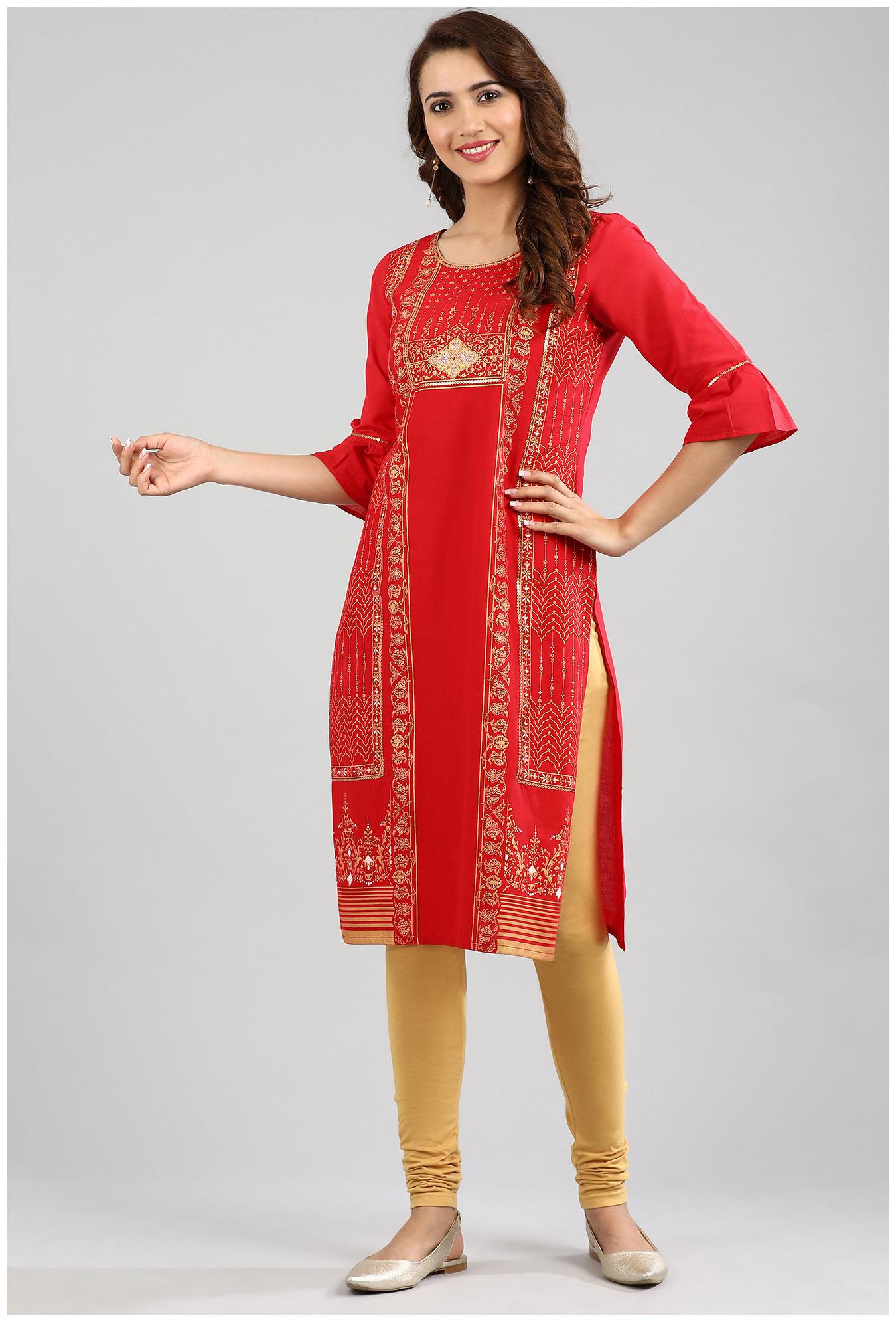 Aurelia Women Red Printed Straight Kurta