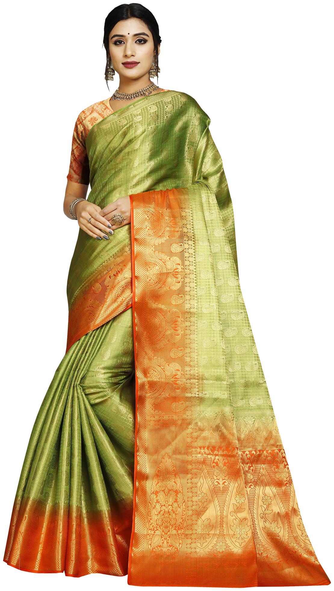 

Aurima Banarasi Silk Paisley Jacqaurd Designer Saree For Women (Green)