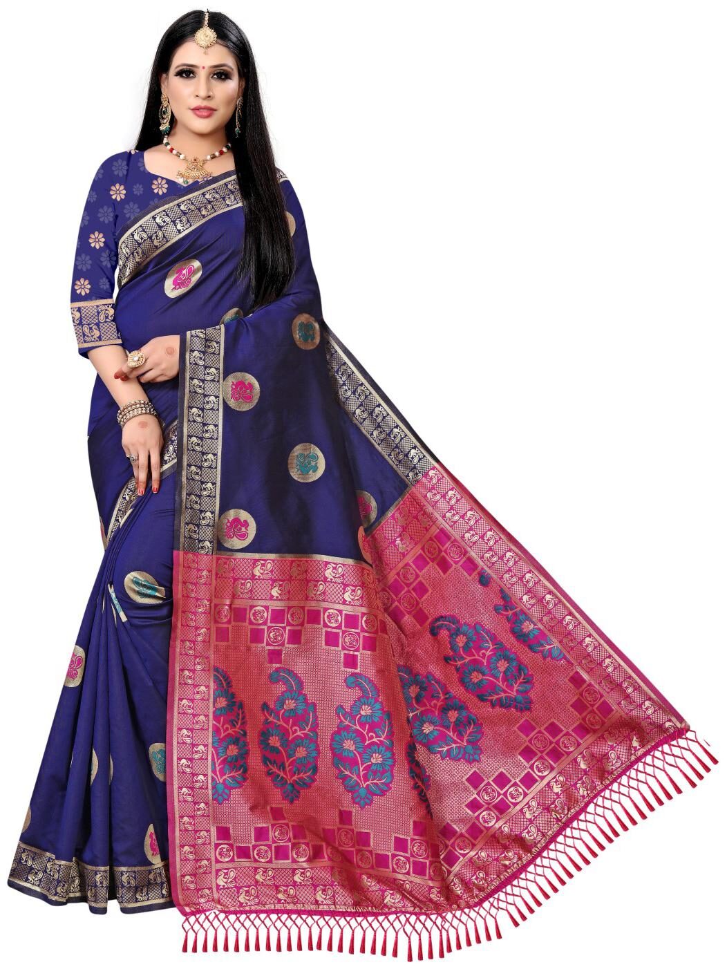 

AURIMA Silk Woven Navy Blue Color Saree with Blouse