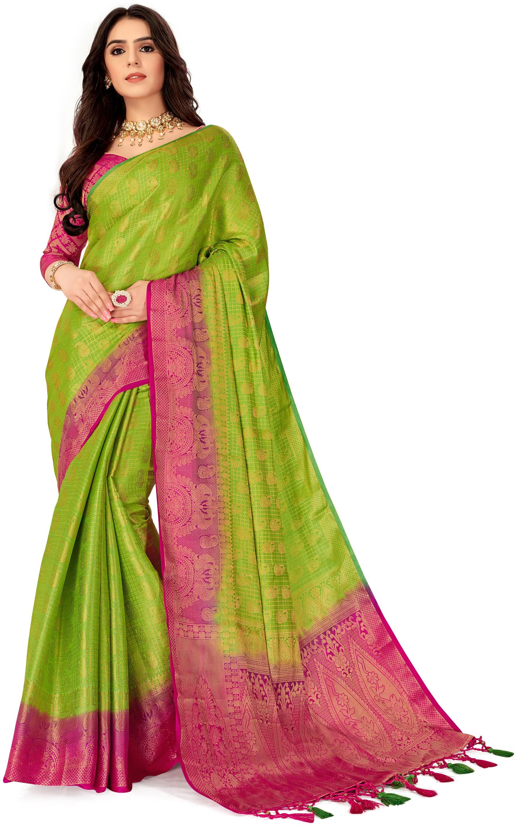 

AURIMA Women Silk Woven Green Regular Saree With Blouse