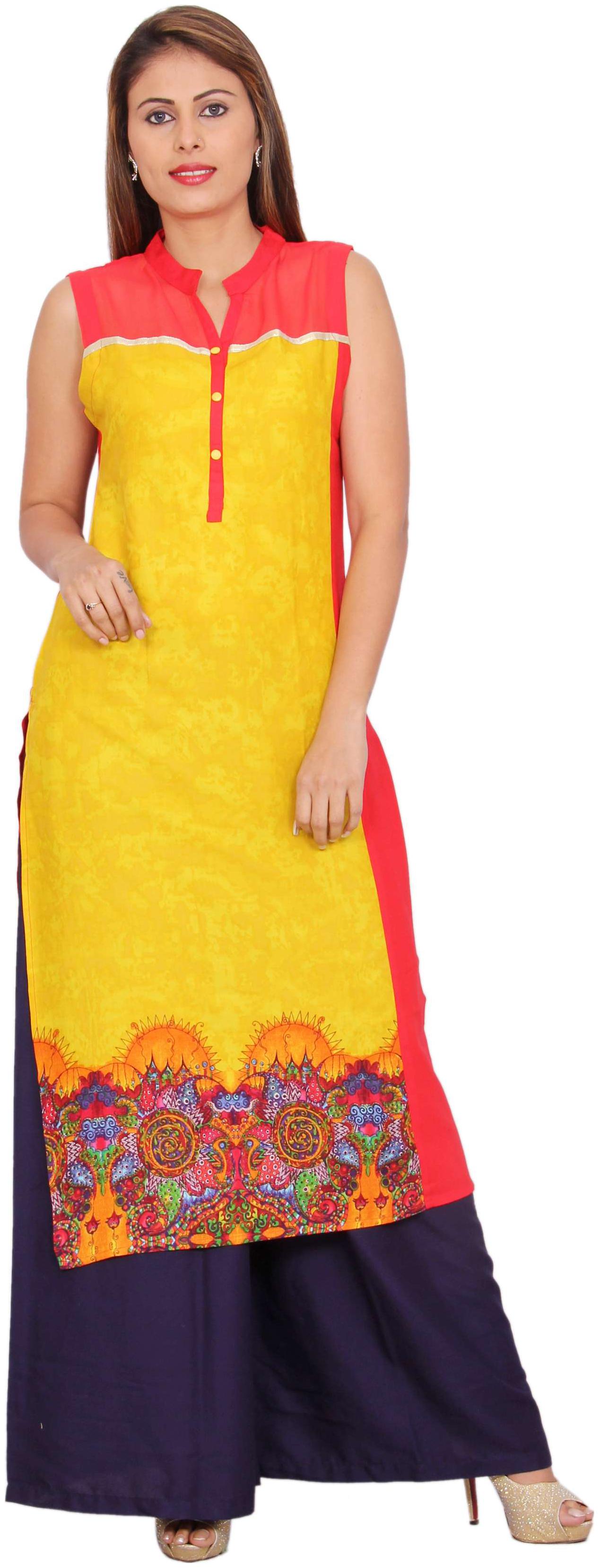 

Avanya Women Yellow Printed Straight Kurta