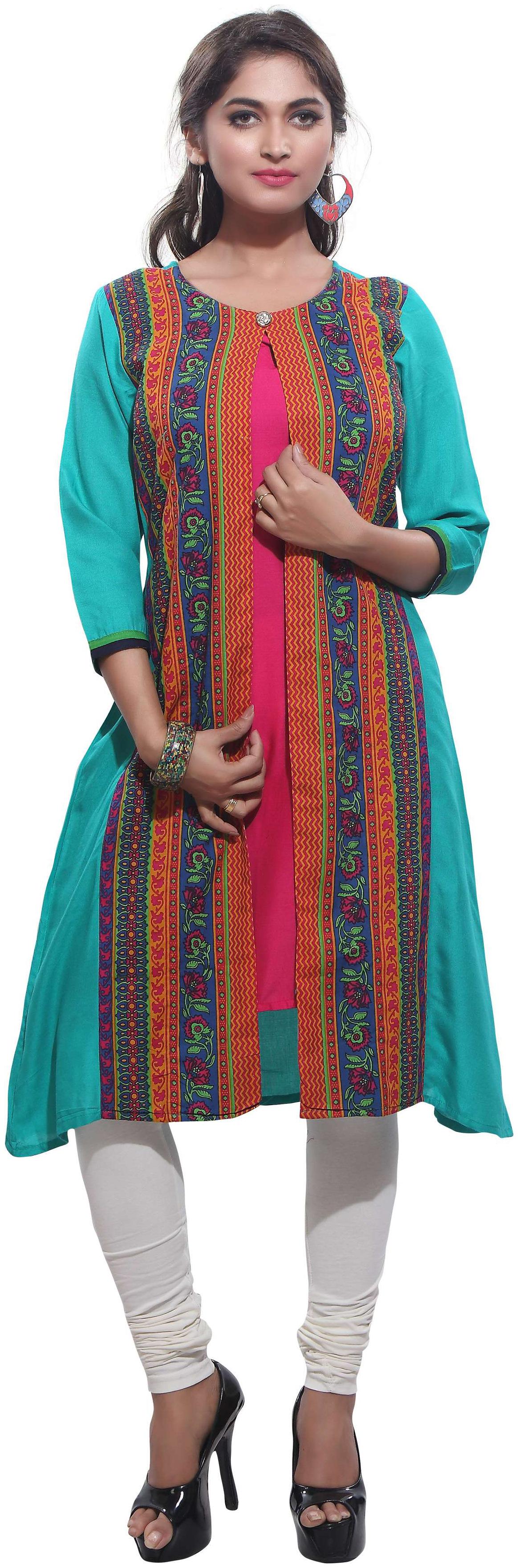 

Avanya Women s Printed Rayon Front Slit Kurta
