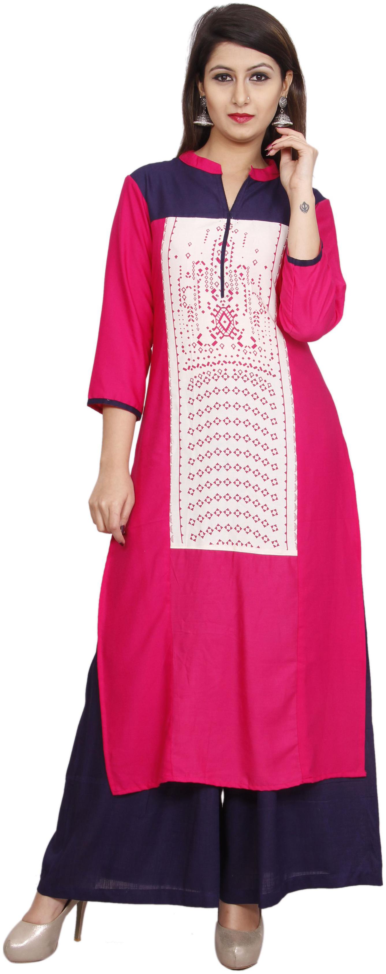 

Avanya Women Pink Printed Straight Kurta