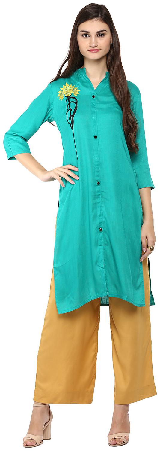 

Avanya Women Green Embroidered Straight Kurta