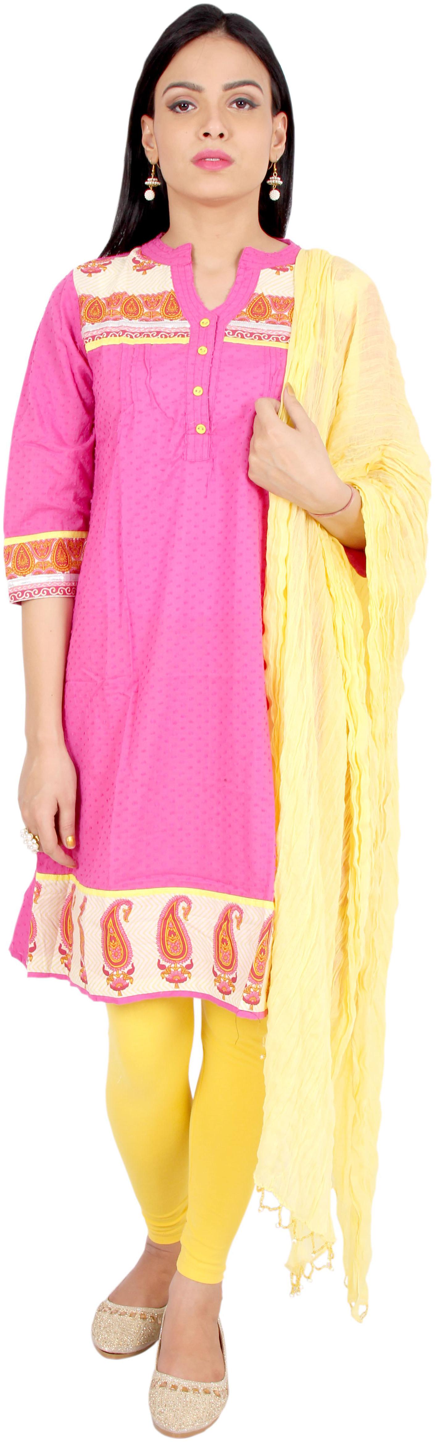 

Avanya Women Cotton Straight Kurta with Legging Dupatta Set