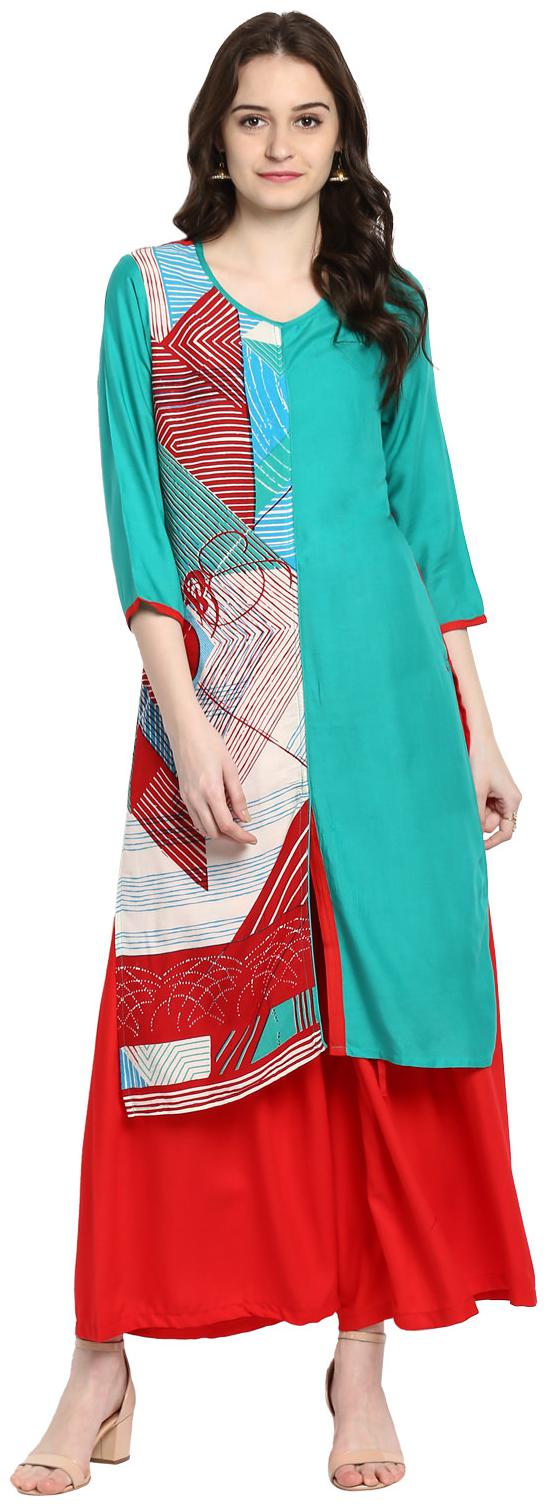 

Avanya Women Green Printed Straight Kurta