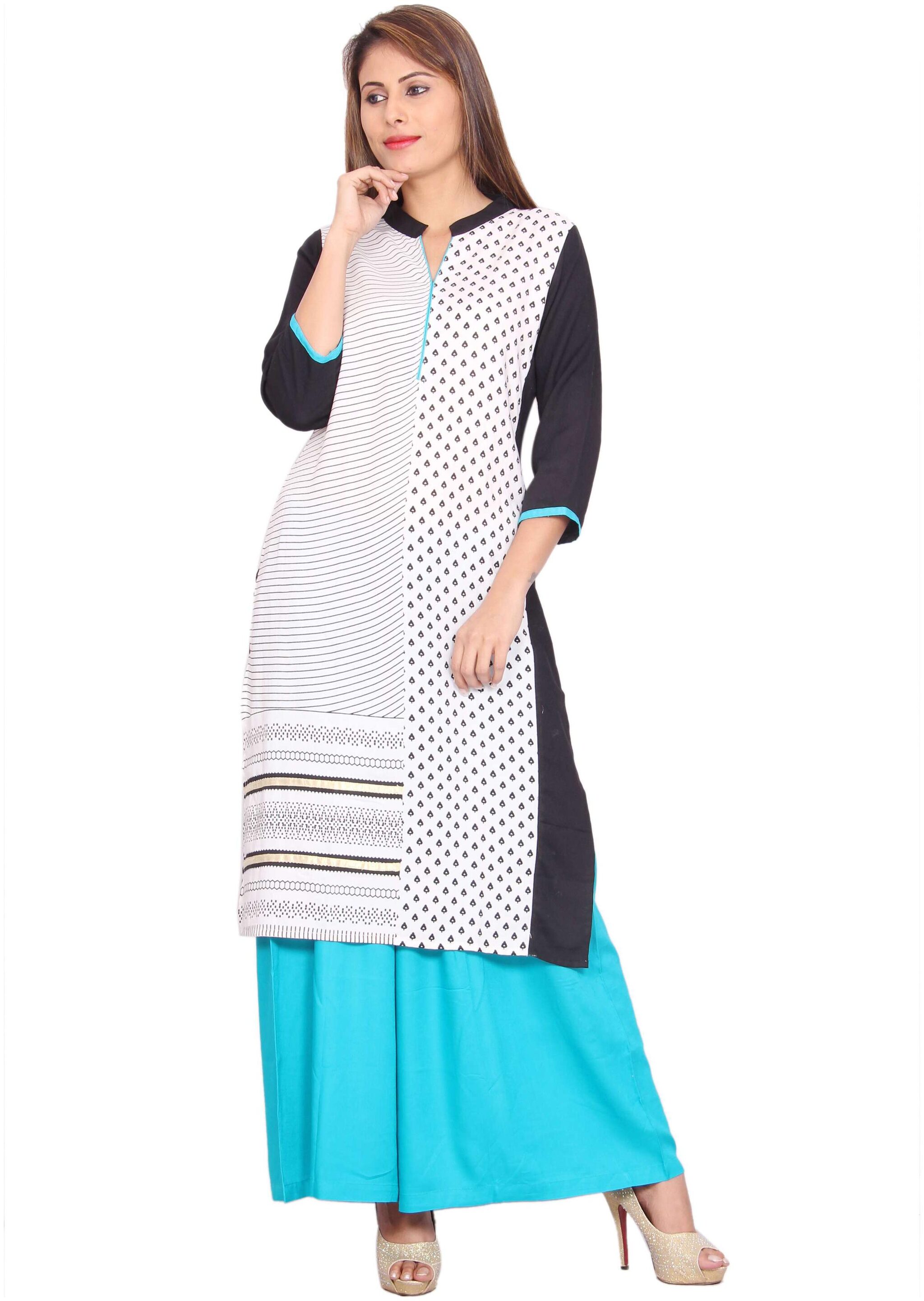 

Avanya Women White Printed Straight Kurta