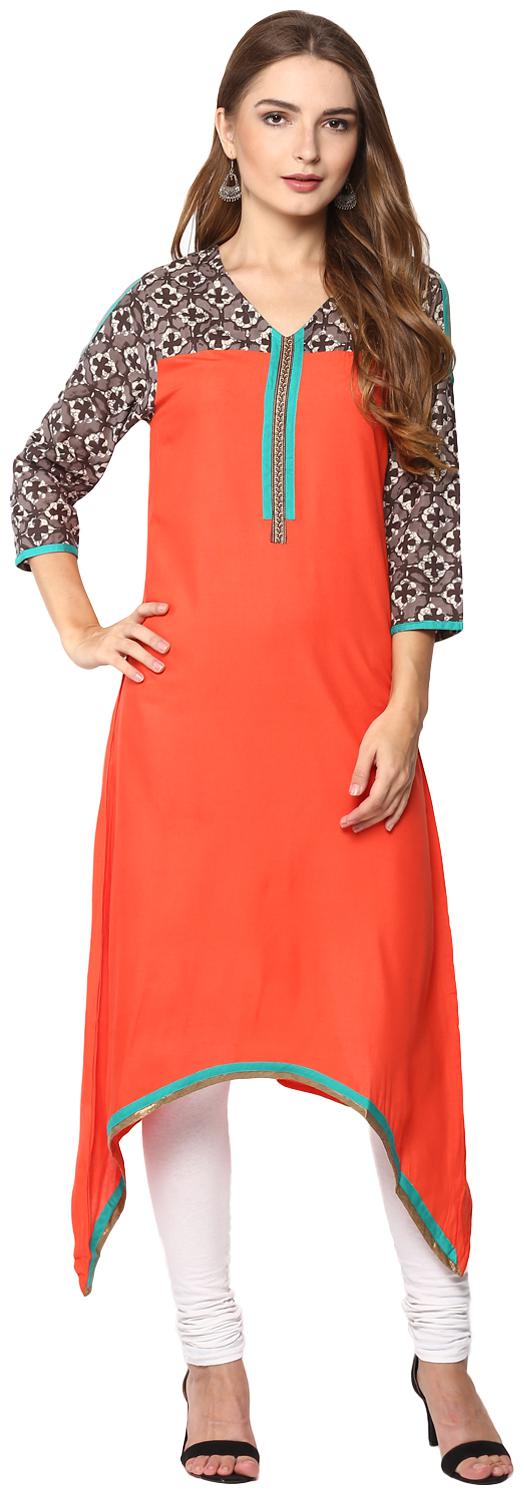 

Avanya Women s Solid Rayon A-Line Kurta