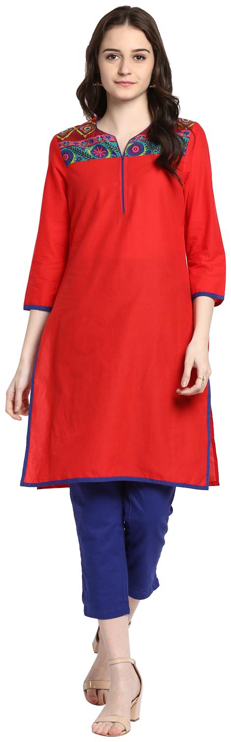 

Avanya Women Red Solid Straight Kurta