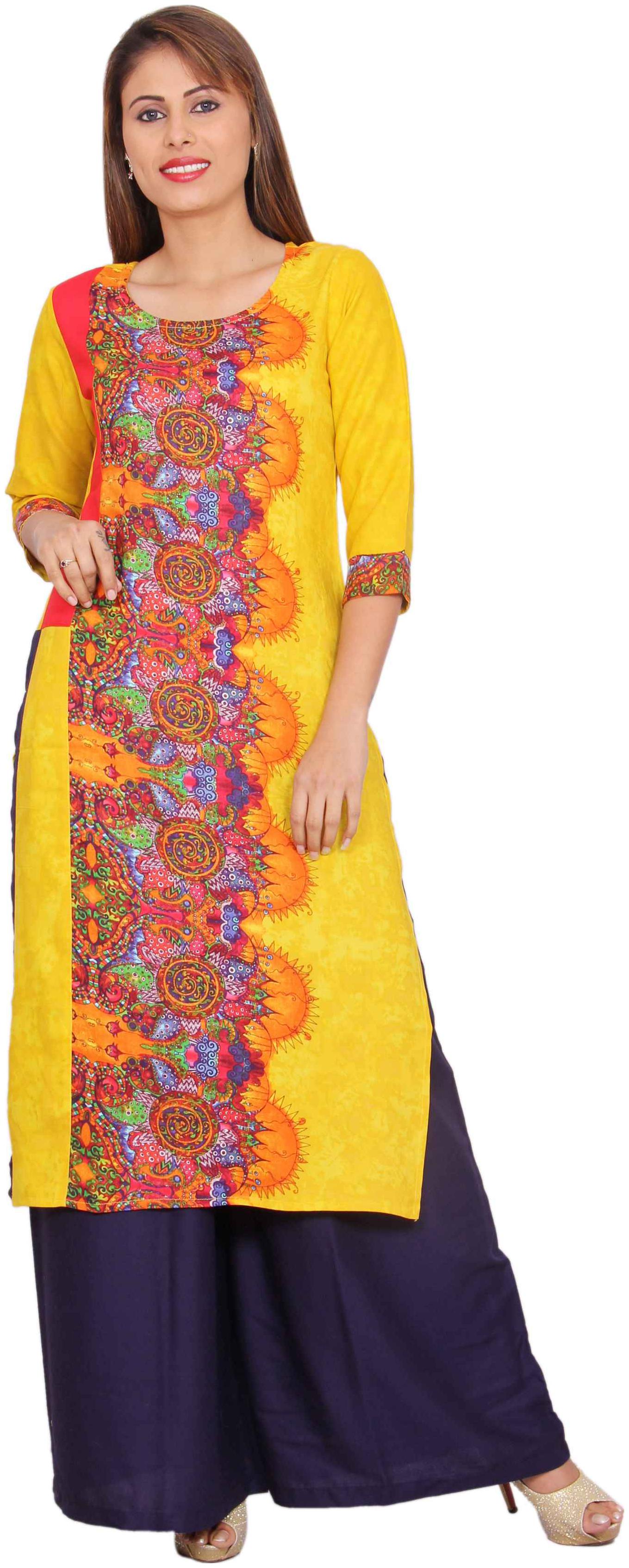 

Avanya Women Yellow Printed Straight Kurta