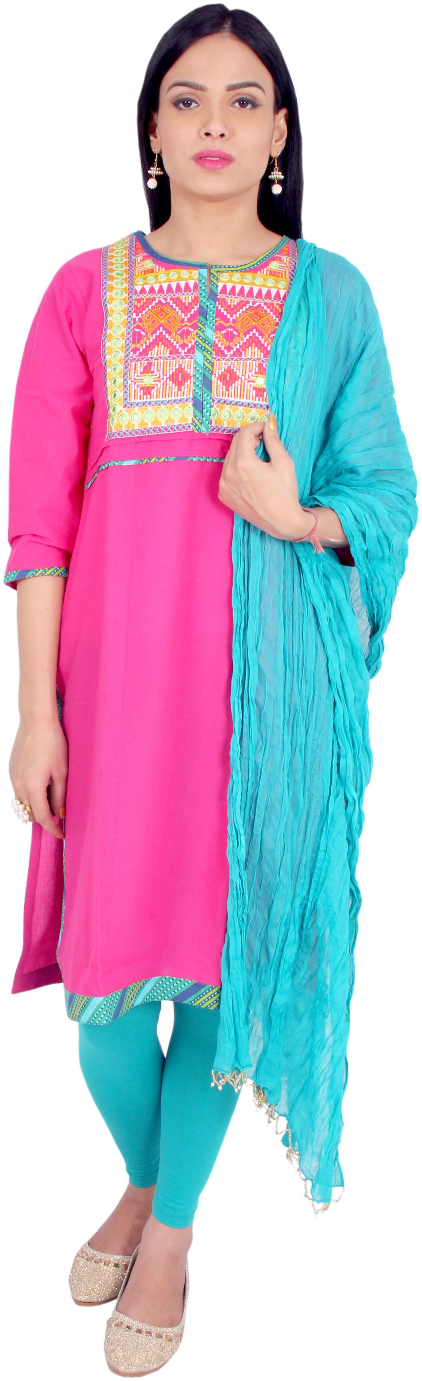 

Avanya Women Cotton Straight Kurta with Legging Dupatta Set