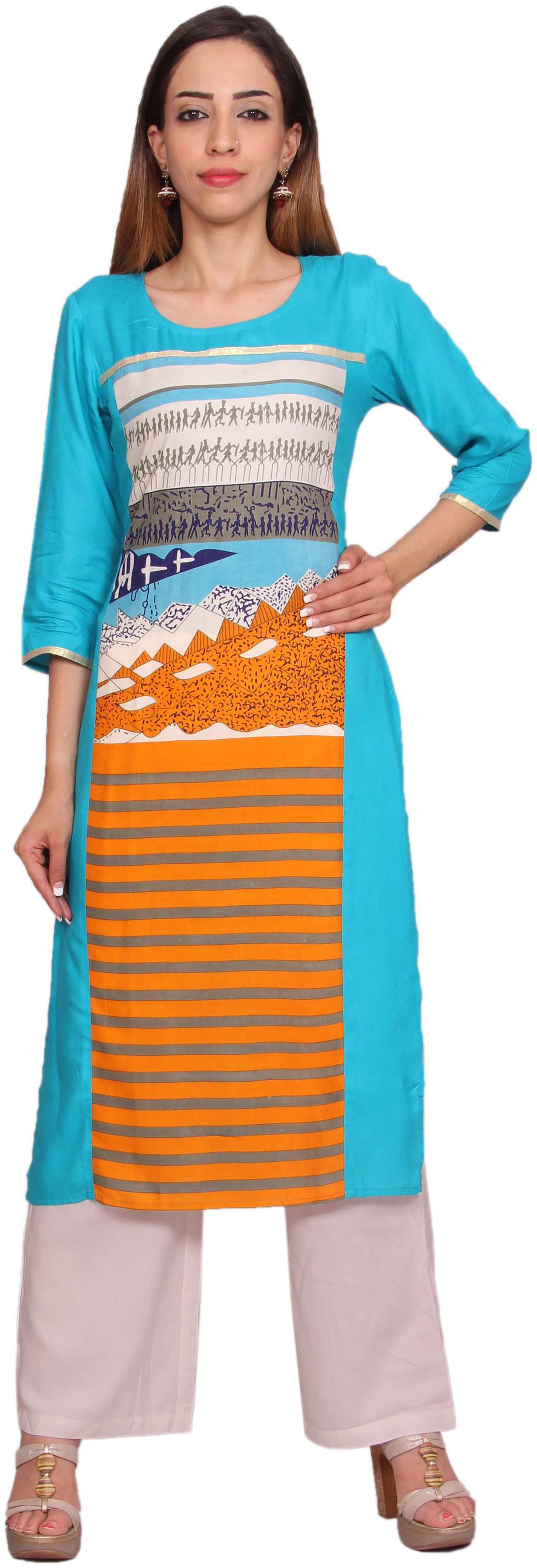 

Avanya Women Turquoise Printed Straight Kurta