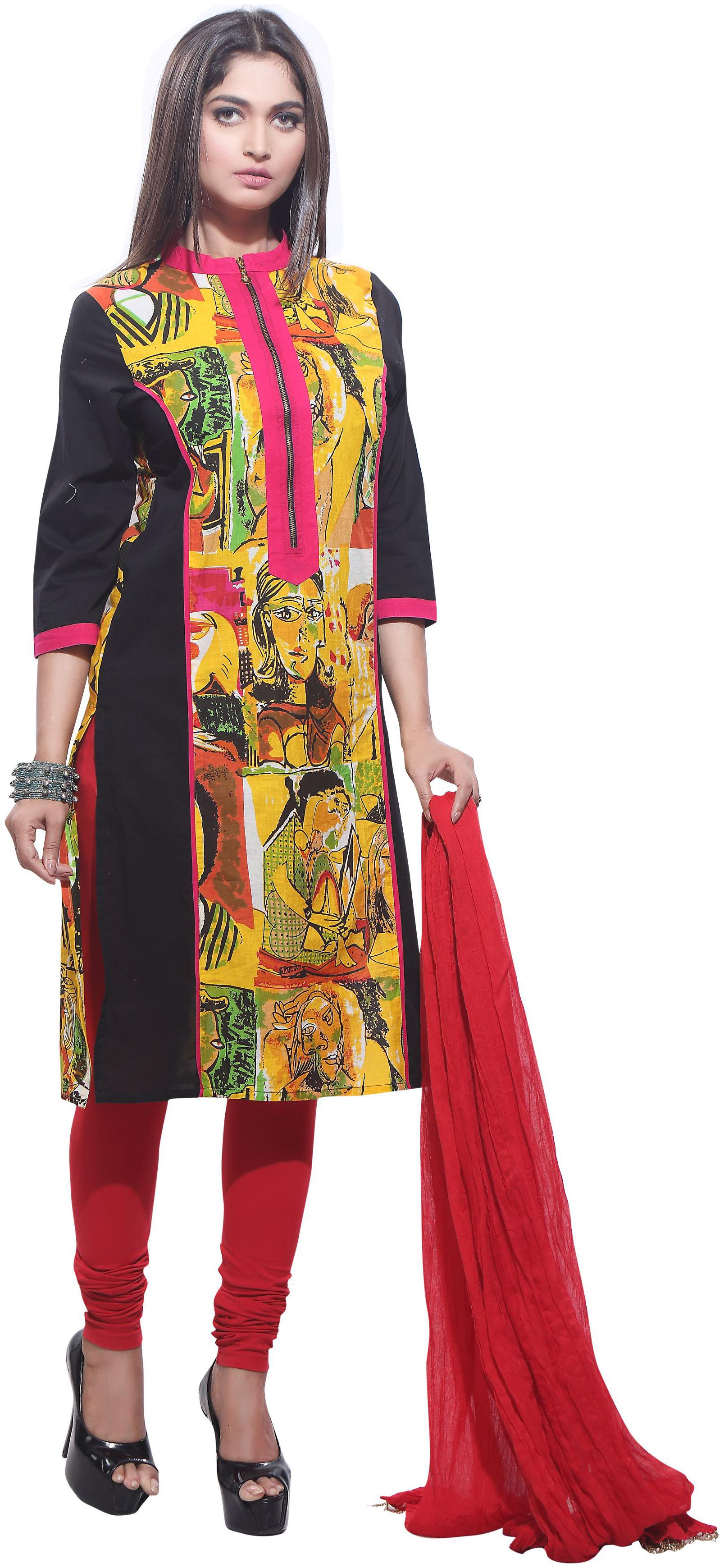 

Avanya Women Cotton Straight Kurta with Legging Dupatta Set
