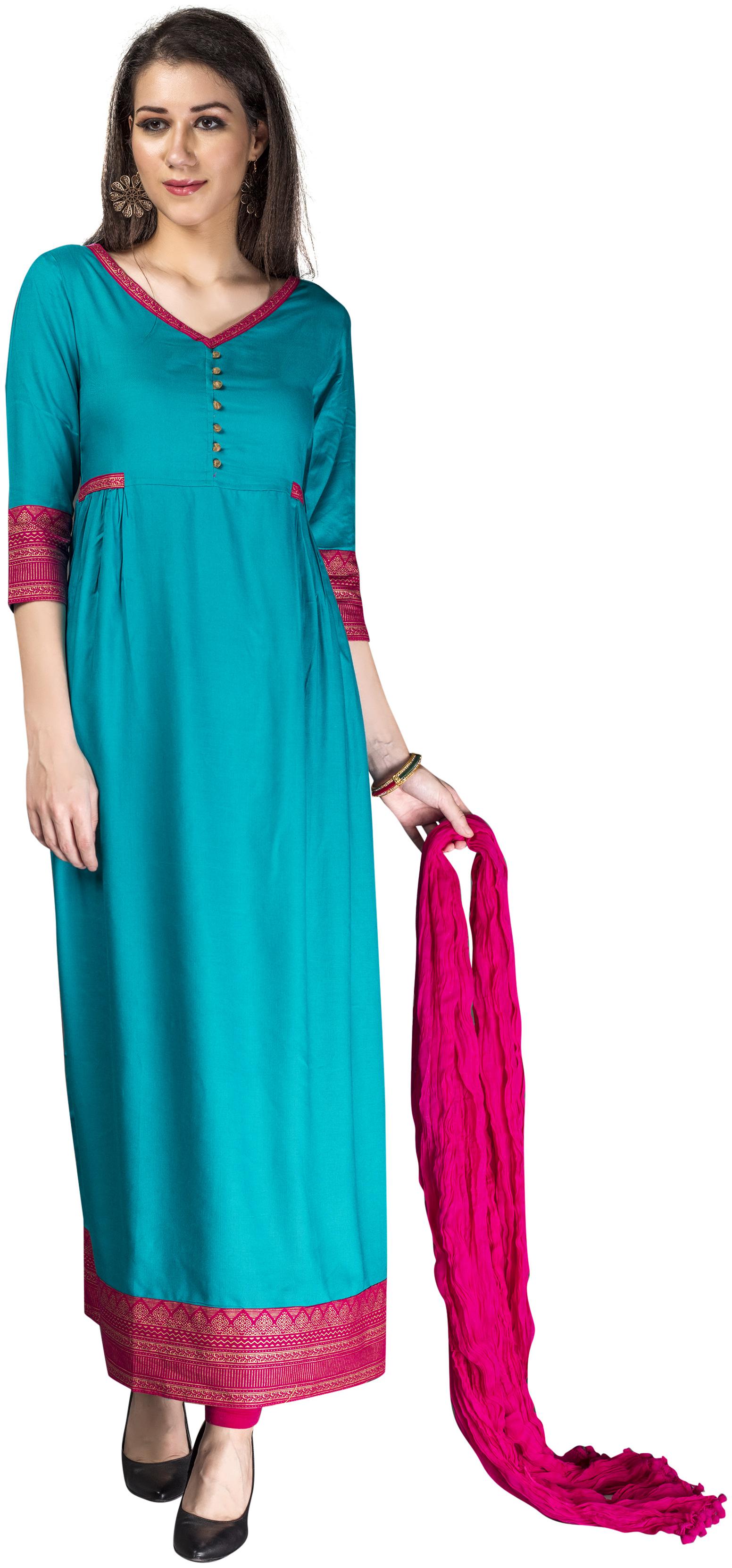 

Avanya Women Rayon A-Line Kurta with Legging Dupatta Set