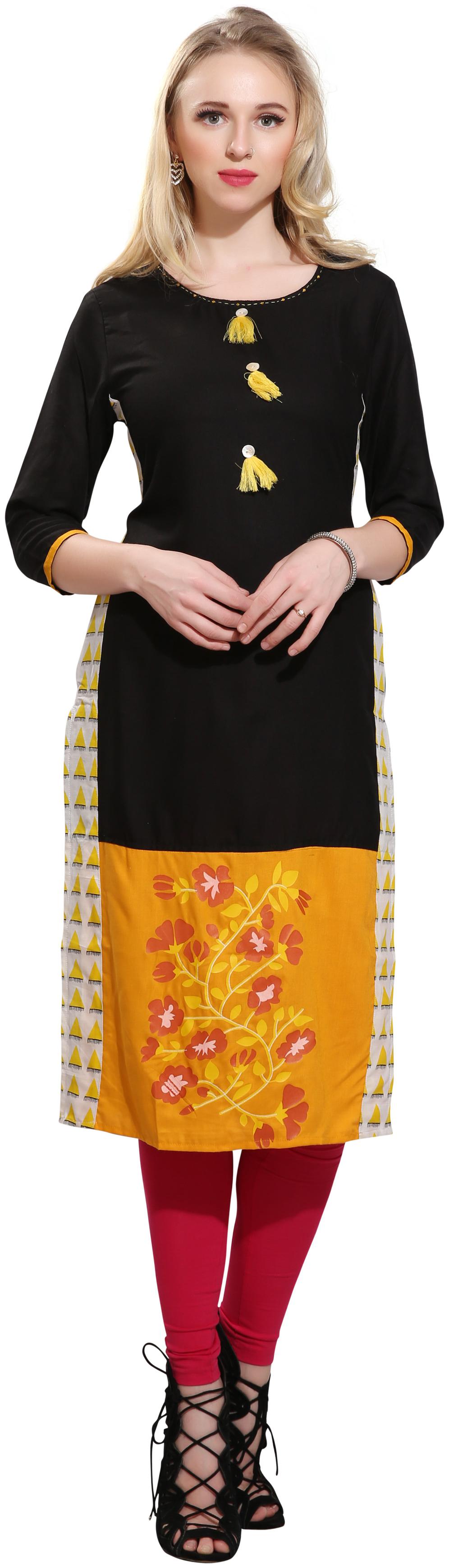 

Avanya Women Black Printed Straight Kurta