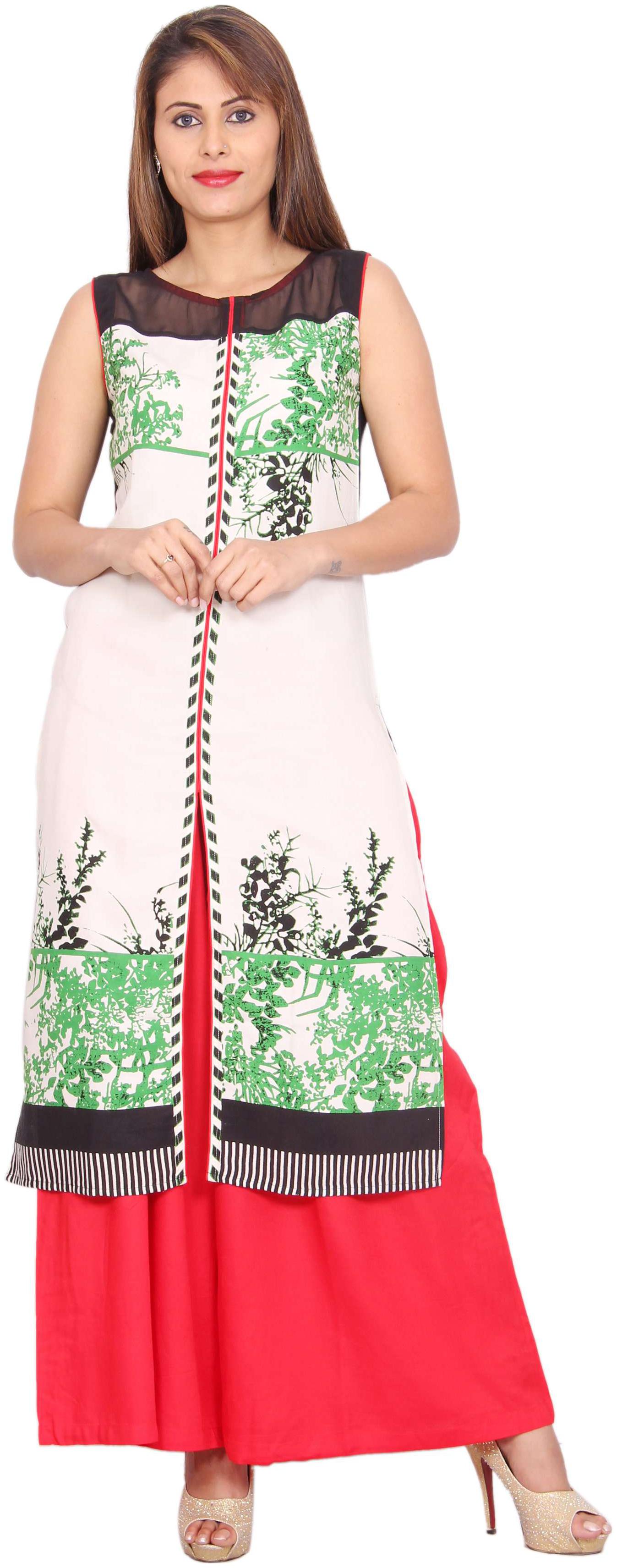 

Avanya Women White Printed Straight Kurta