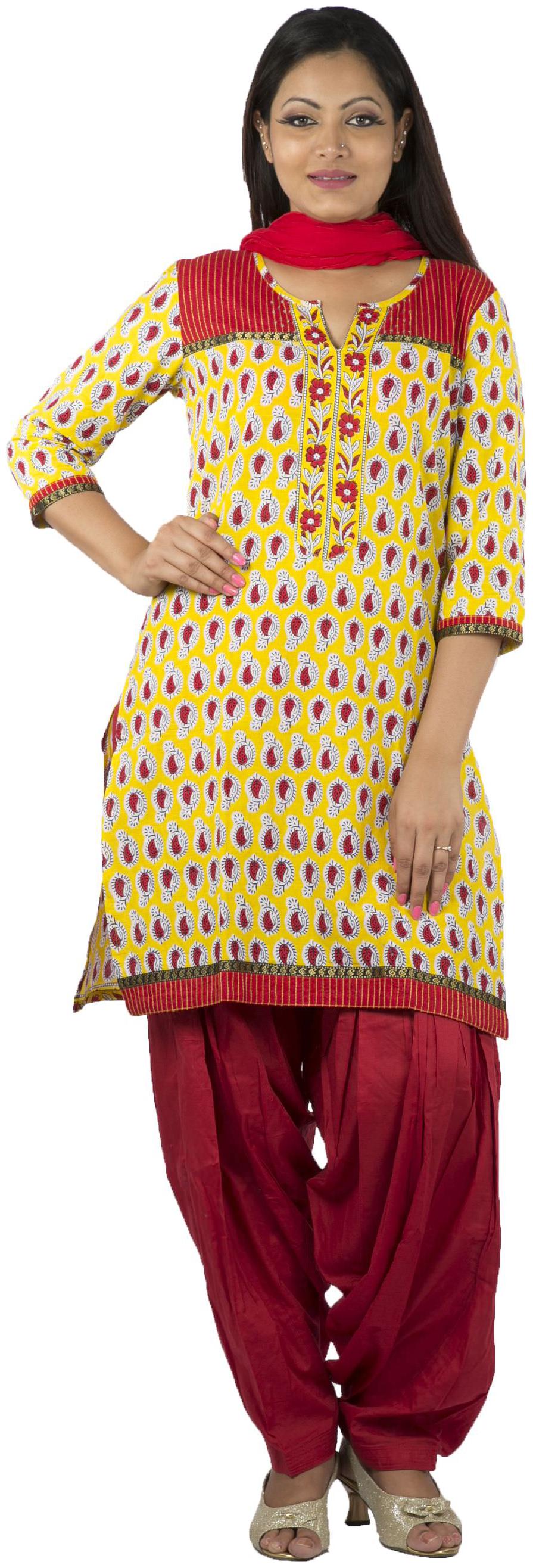 

Avanya Women Cotton Straight Kurta with Patiala Dupatta Set