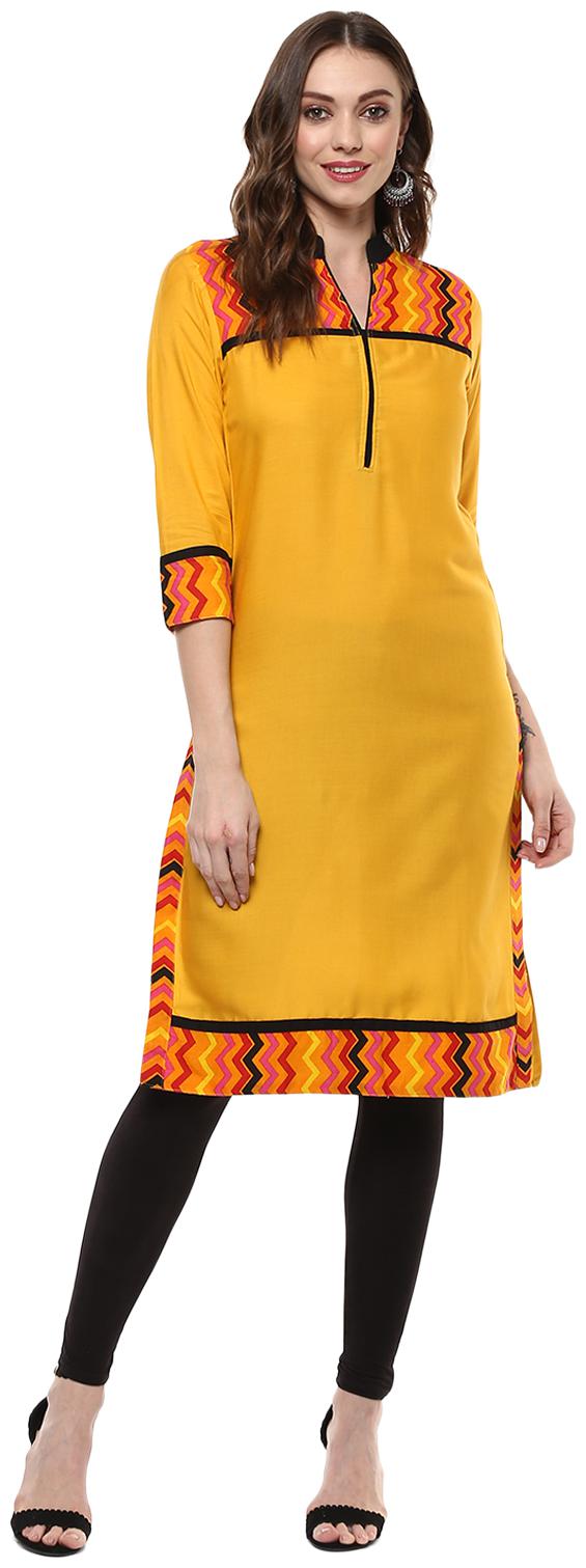 

Avanya Women Yellow Printed Straight Kurta