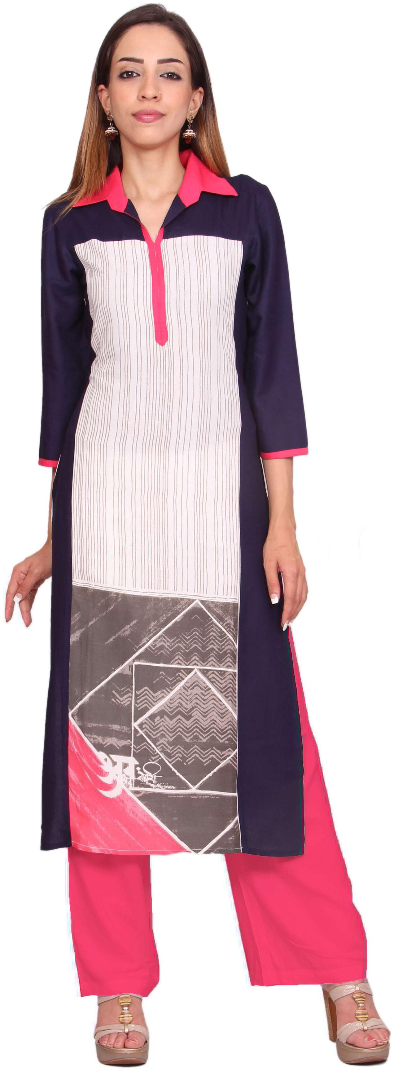 

Avanya Women Blue Printed Straight Kurta