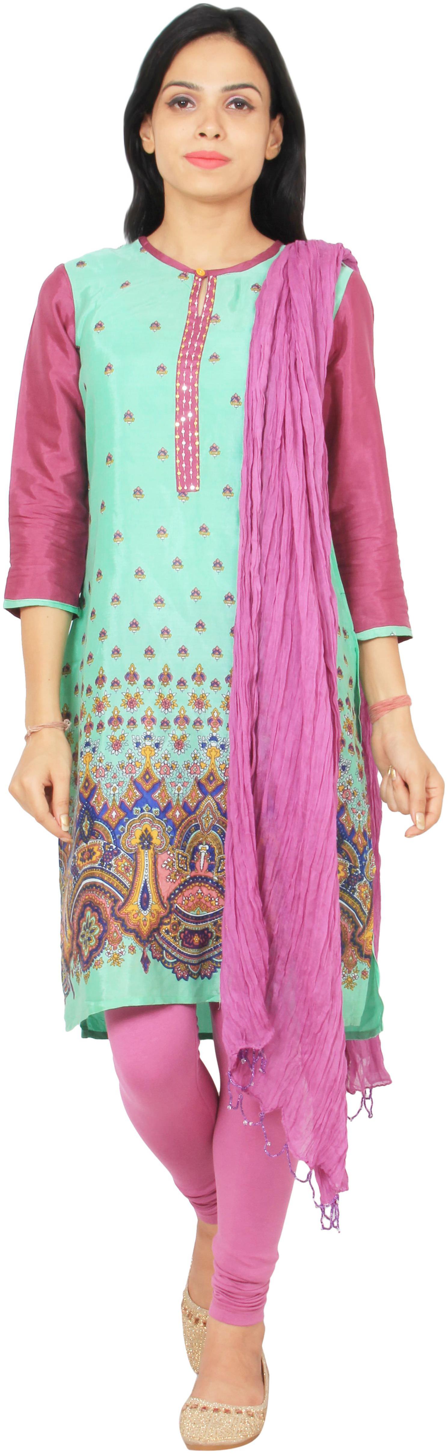 

Avanya Women Rayon Straight Kurta with Legging Dupatta Set