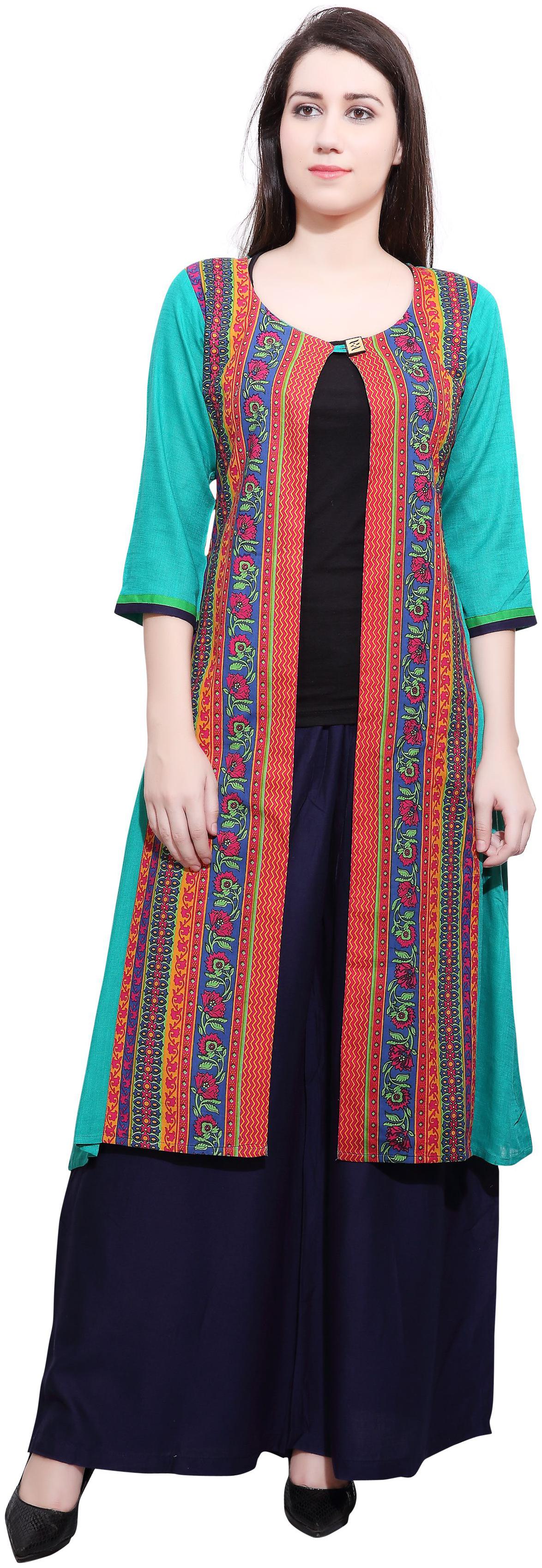 

Avanya Women Green Printed Straight Kurta