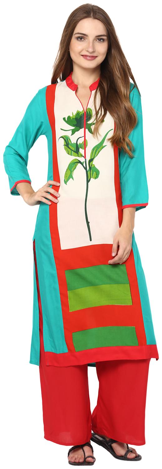 

Avanya Women Green Printed Straight Kurta