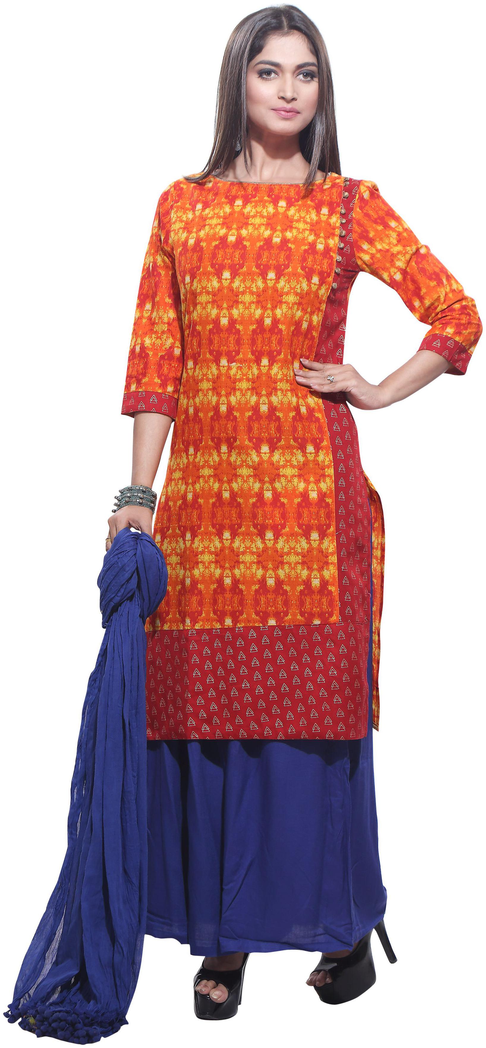 

Avanya Women Cotton Straight Kurta with Palazzo Dupatta Set