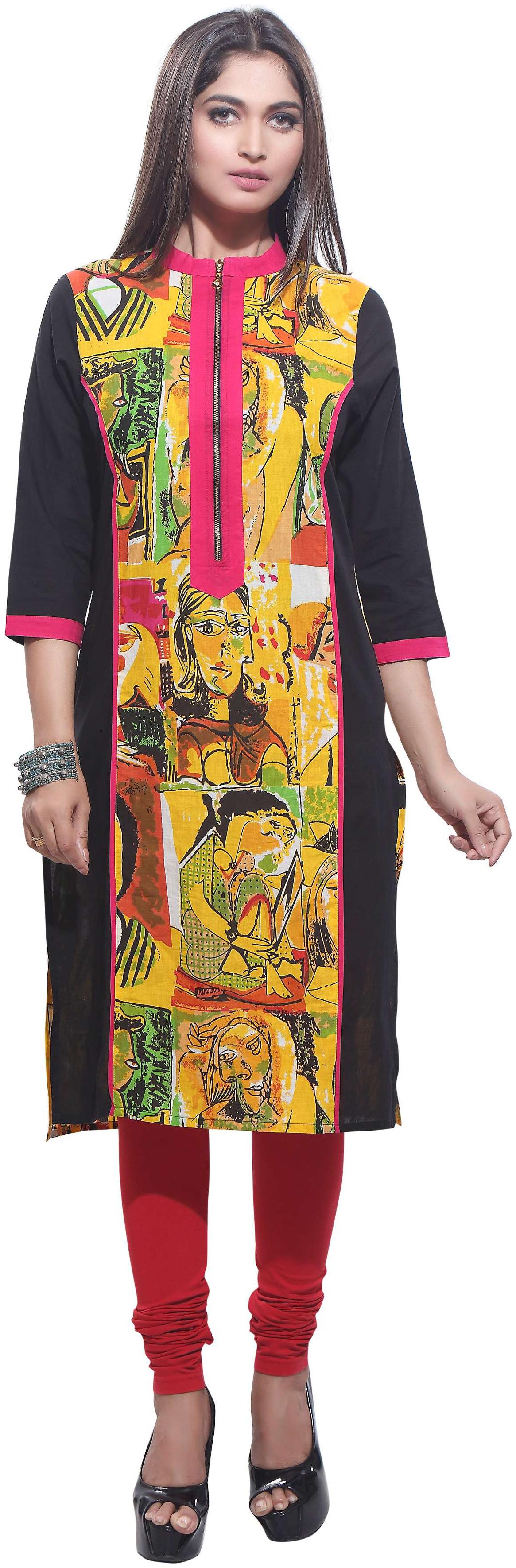

Avanya Women Black Printed Straight Kurta