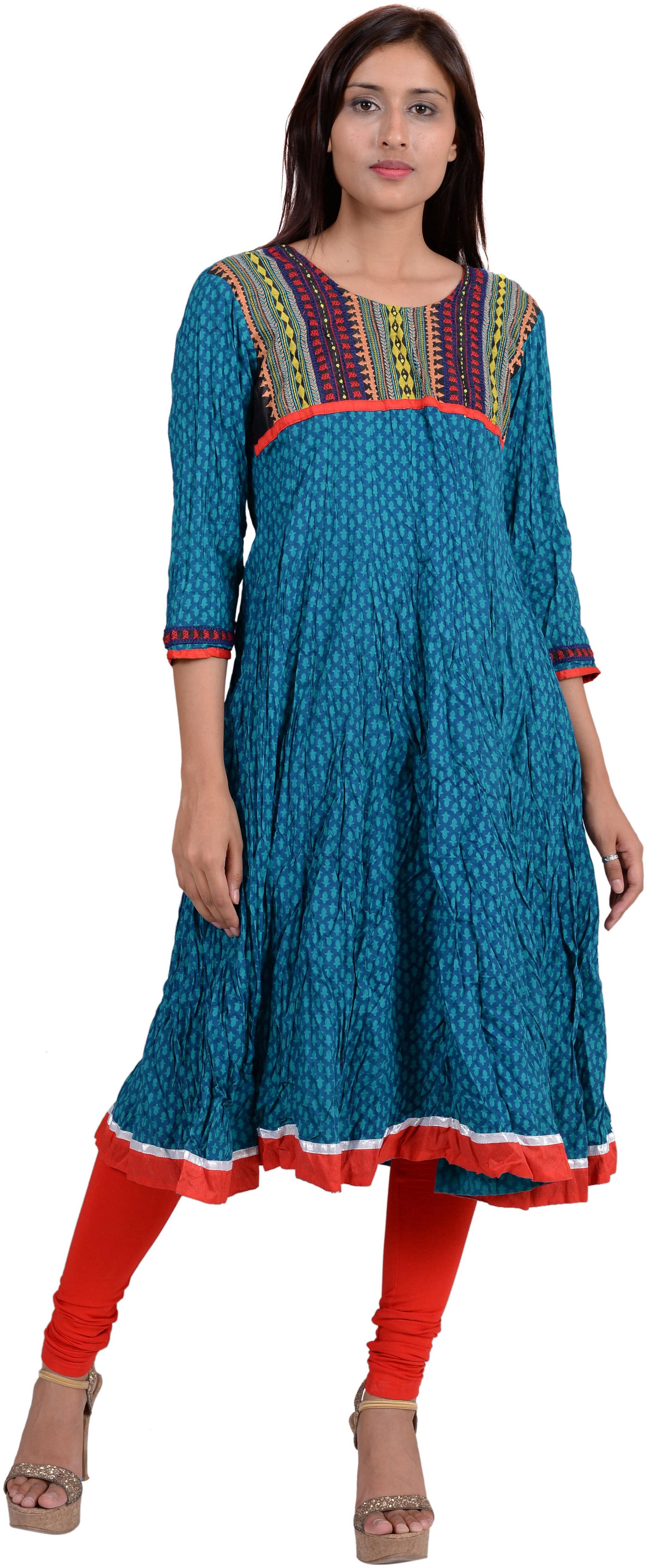 

Avanya Women Turquoise Embroidered Anarkali Kurta