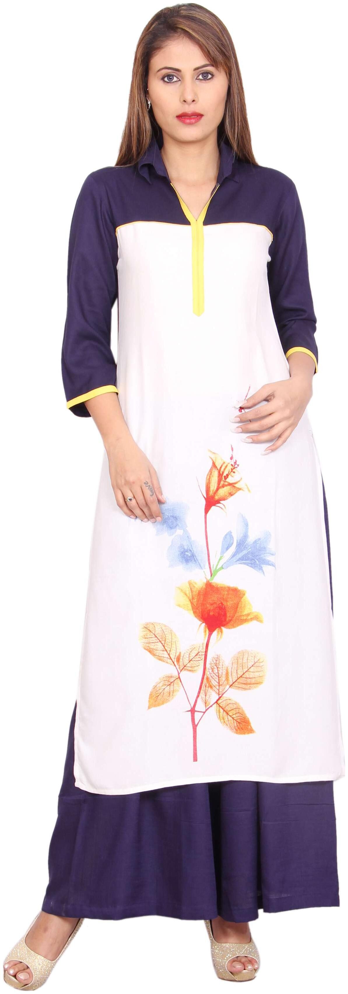 

Avanya Women White Printed Straight Kurta