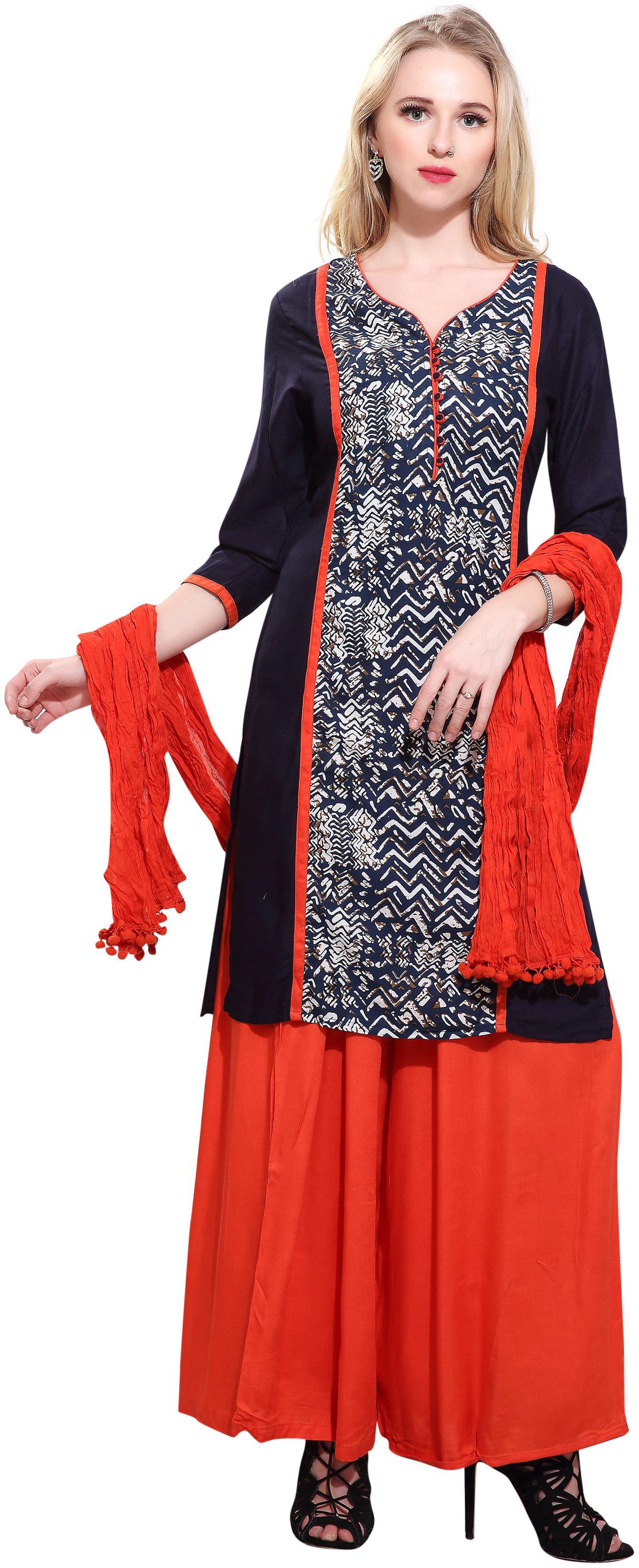 

Avanya Women Rayon Straight Kurta with Palazzo Dupatta Set