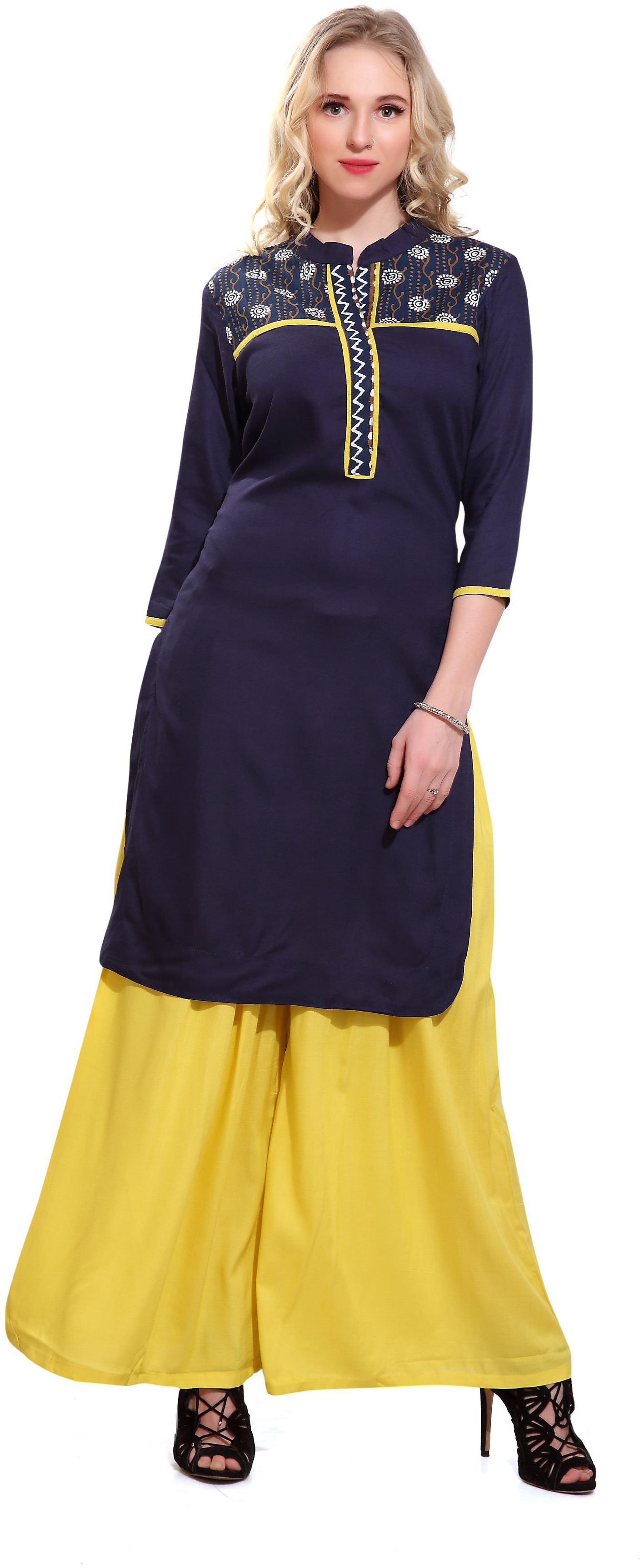 

Avanya Women Blue Solid Straight Kurta