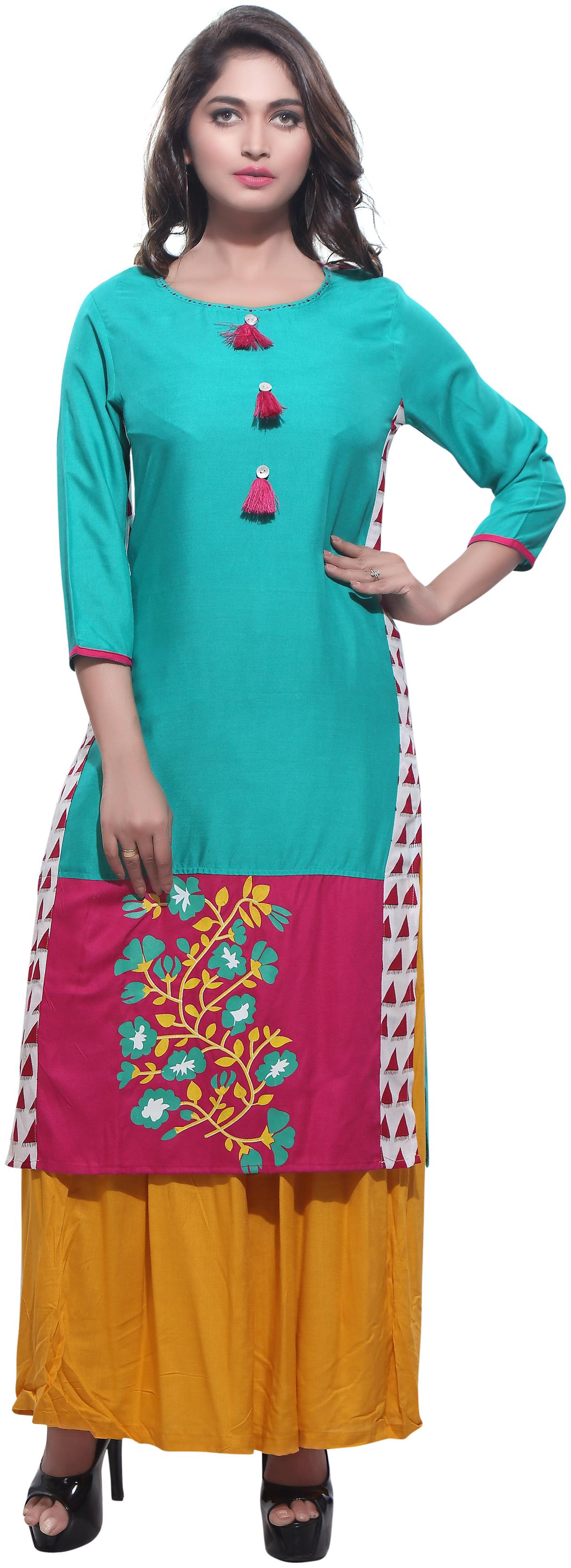 

Avanya Women Green Printed Straight Kurta