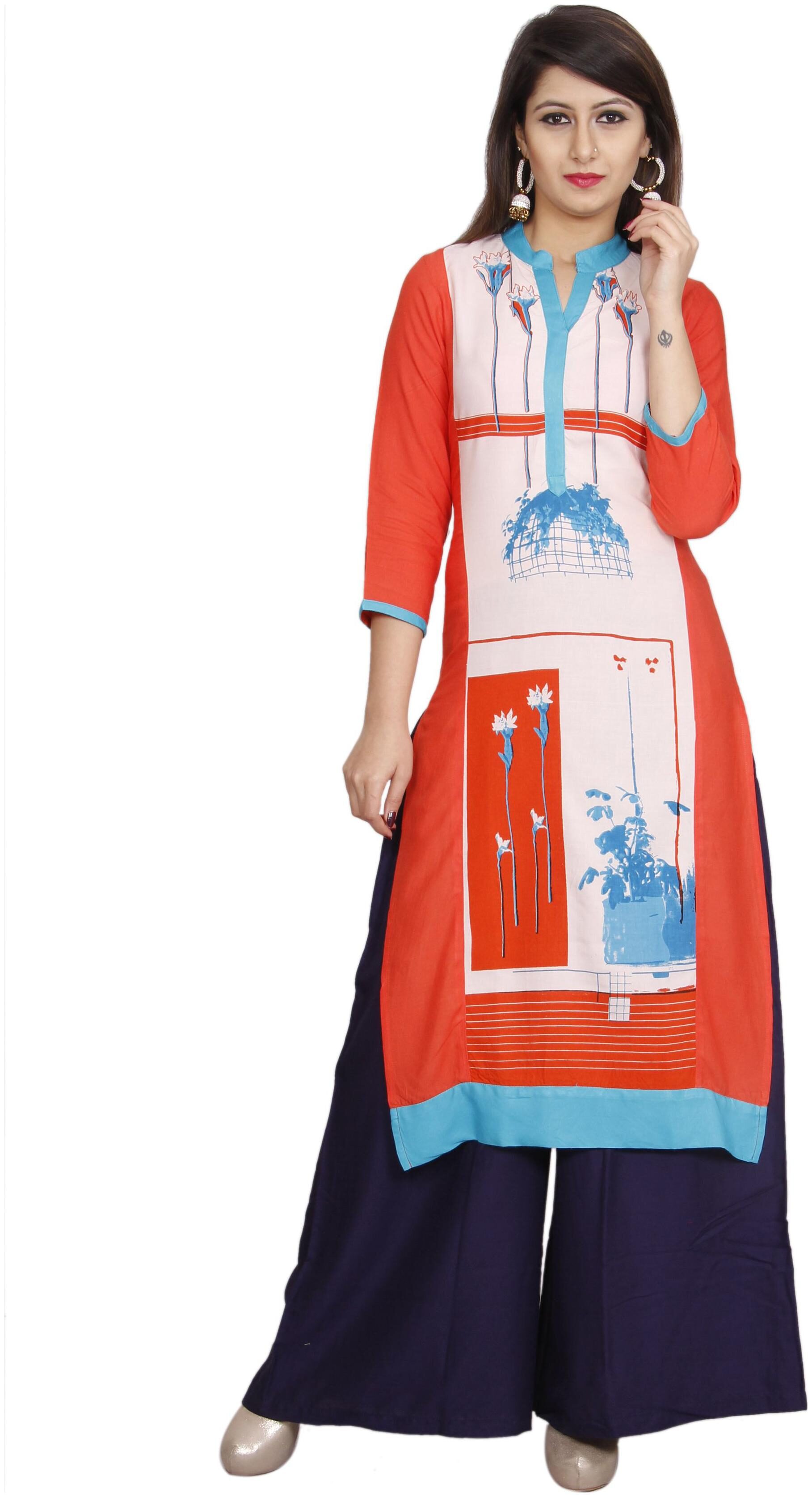 

Avanya Women Red Printed Straight Kurta