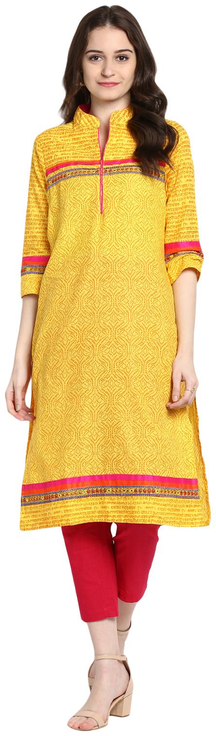 

Avanya Women Yellow Printed Straight Kurta