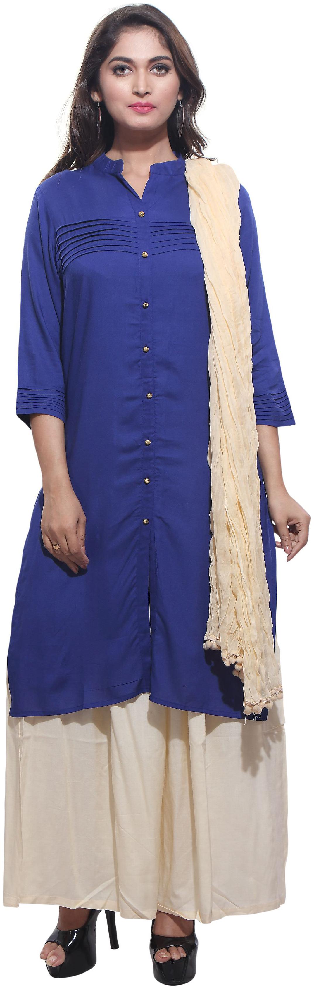 

Avanya Women Rayon Straight Kurta with Palazzo Dupatta Set