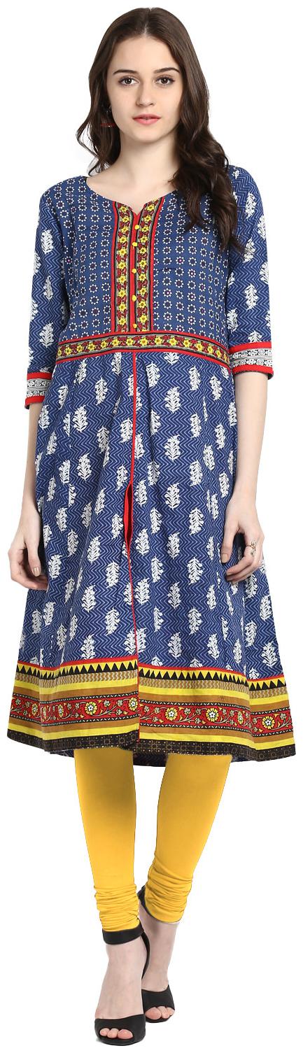 

Avanya Women s Printed Cotton A-Line Kurta
